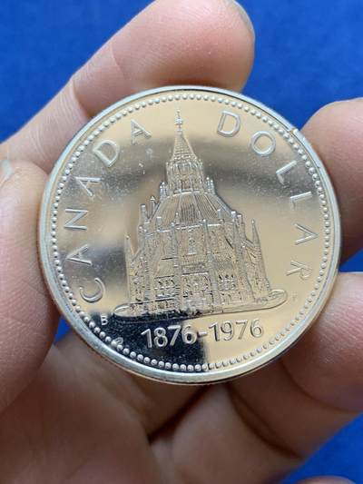 《竞宝斋》第454场 周日，周一 2场连拍 （全场包邮，欢迎送拍） - 加拿大1976年议会图书馆百年纪念银币