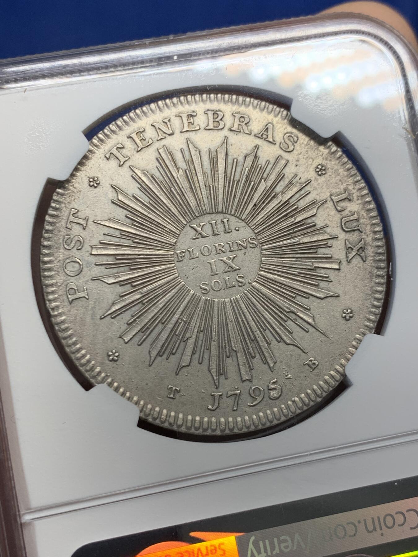 《竞宝斋》第454场 周日，周一 2场连拍 （全场包邮，欢迎送拍） NGC UNC 瑞士 1795年 日内瓦12福林(1泰勒)大银币 单一年份 发行仅2.1万枚 难遇品种