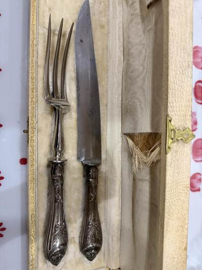 海外回流精品（欧美专场） - 欧走回流纯银餐具，刀柄与叉柄处为纯银。共计207.3g。