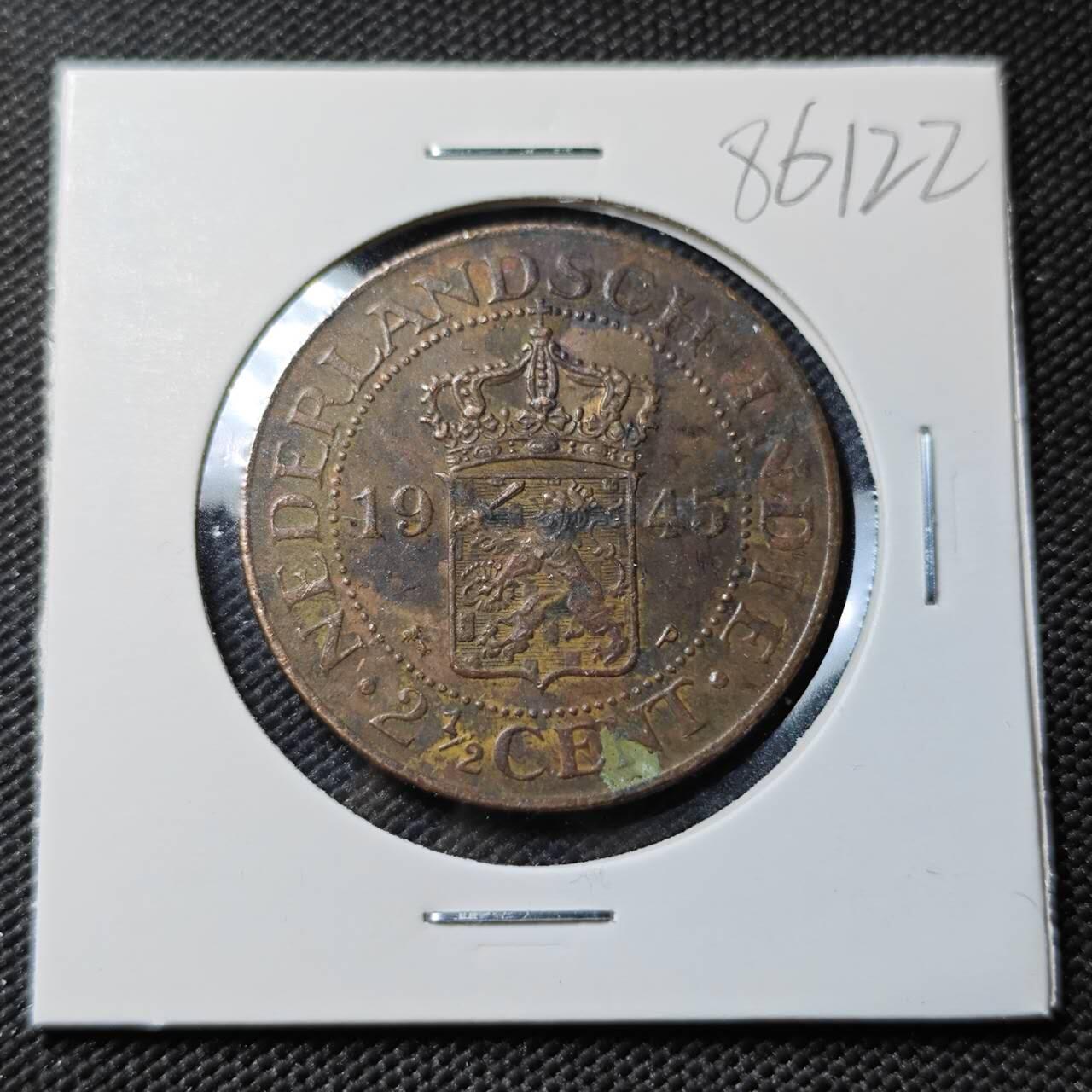 KK钱币收藏小铺  第386期  2月预留时间 周末发货  1945荷属东印度2.5分铜币