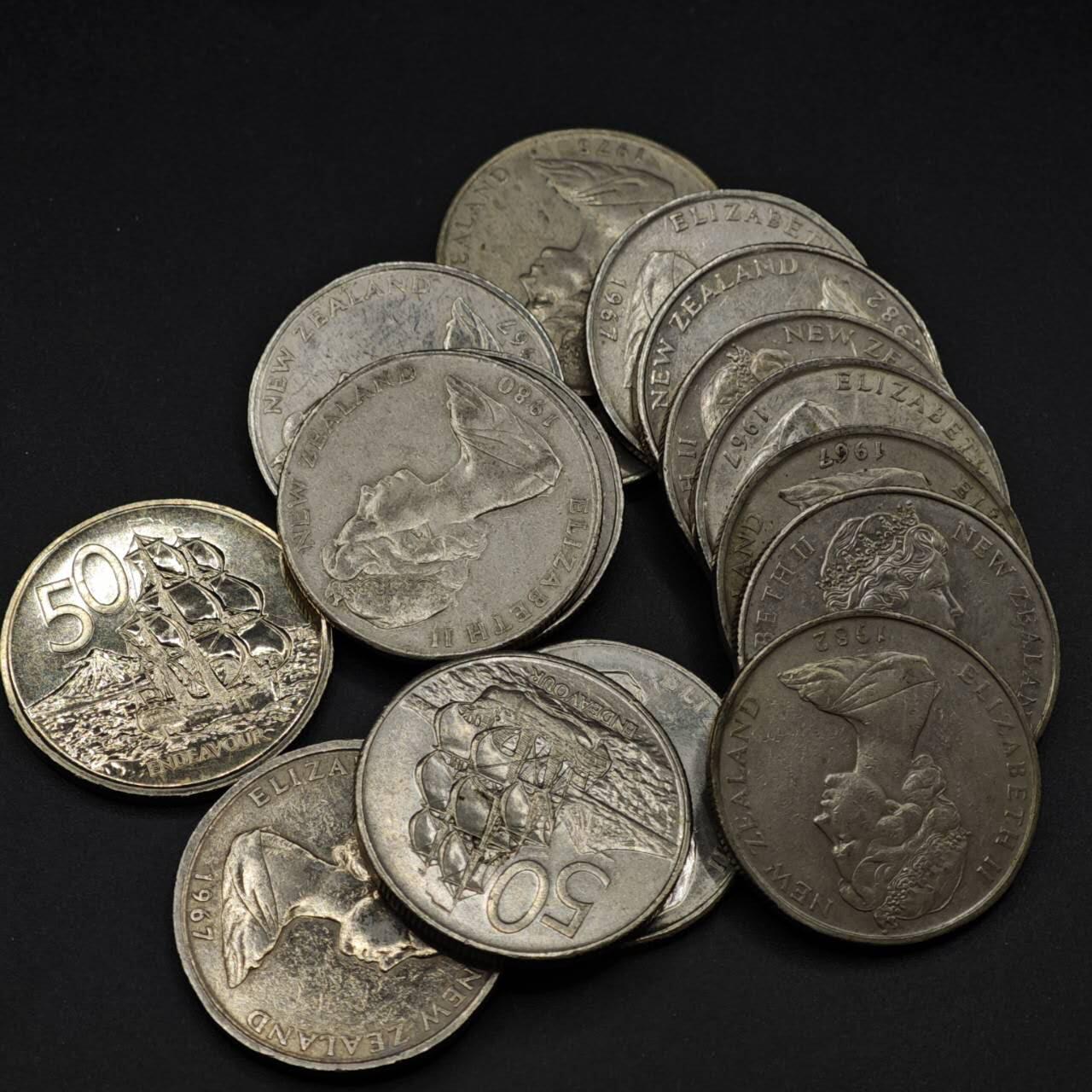 【淘币小摊】实时拍第八百四十一拍   散币批量币场   满百包邮可预留二周 每周一统一发货   新西兰50分16枚