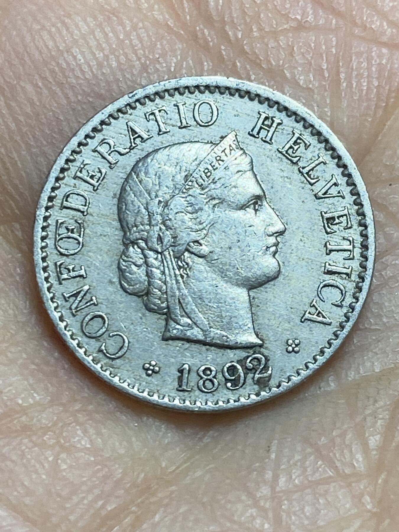 2026年第三场(总第一百七十二场）外国好品散币场(免佣金) 稀少早期年份–瑞士🇨🇭1892年5拉彭(第二版，B标伯尔尼造)