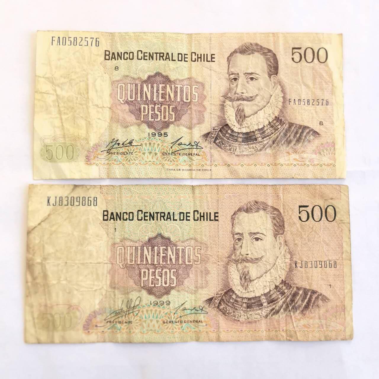 各国外币第107期 无佣金 智利500比索 不同年份2张
