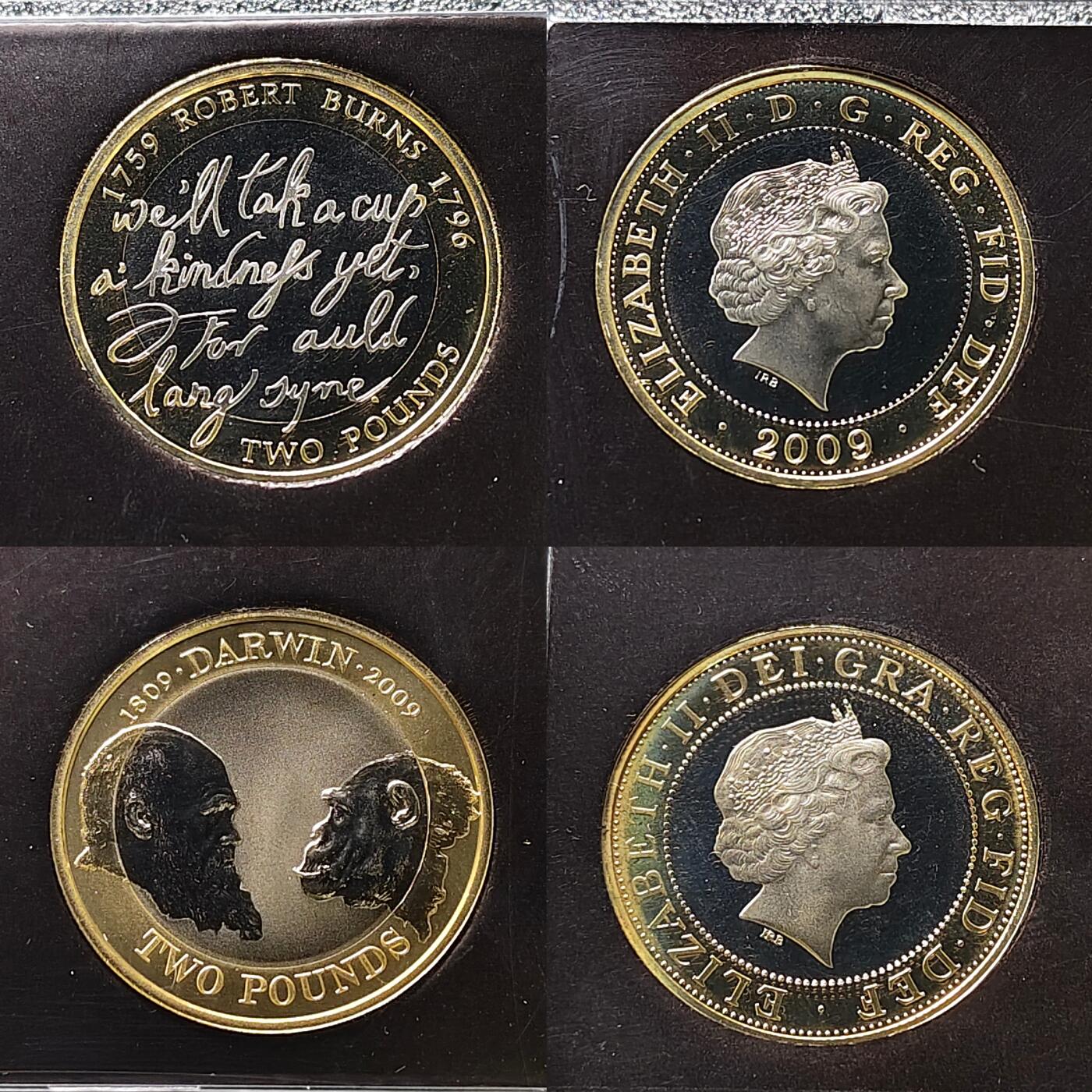 【全场包邮】纯粹捡漏拍493场 【重磅·邱园】英国2009年官方精制套币-5镑亨利八世登基500周年+50便士邱园250周年+2镑彭斯诞生250周年+2镑物种起源150周年+2镑机械时代-盒证全（内衬破损）