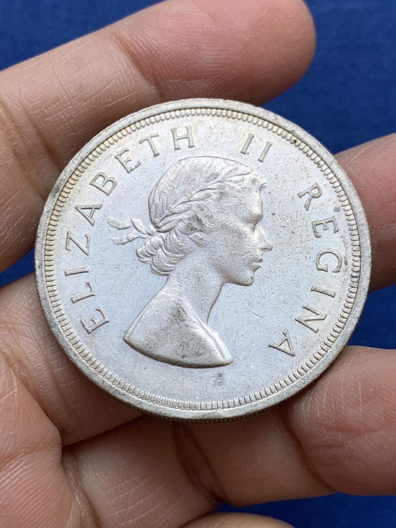 《竞宝斋》第454场 周日，周一 2场连拍 （全场包邮，欢迎送拍） 南非1957年5先令羚羊银币