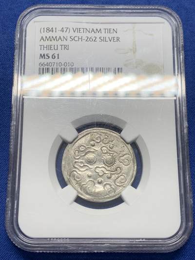 《竞宝斋》第454场 周日，周一 2场连拍 （全场包邮，欢迎送拍） - NGC MS61 安南1841年绍治日月混元星云图银币 稀见品种 图案深打 打制规整