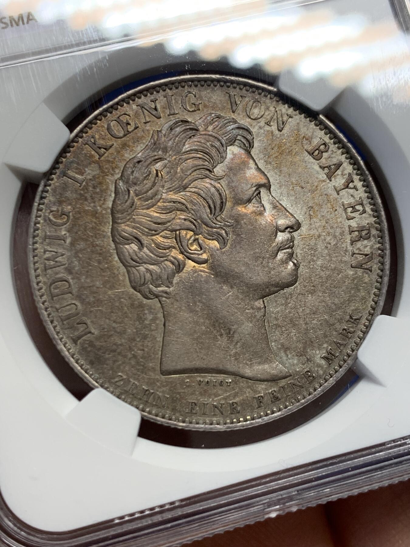 《竞宝斋》第454场 周日，周一 2场连拍 （全场包邮，欢迎送拍） NGC AUD 德国 1828年 巴伐利亚 路德维西1世 皇室家族泰勒 品相不错