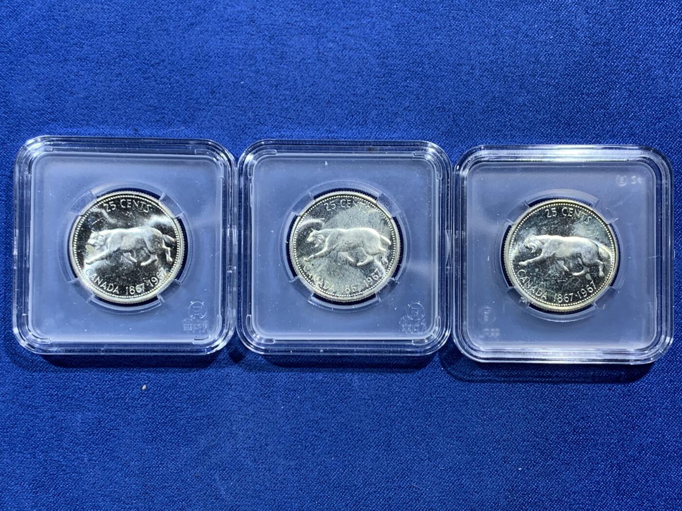 《竞宝斋》第454场 周日，周一 2场连拍 （全场包邮，欢迎送拍） 三枚一组 加拿大25分银币，5g，原光品相，配平凡人小方盒
