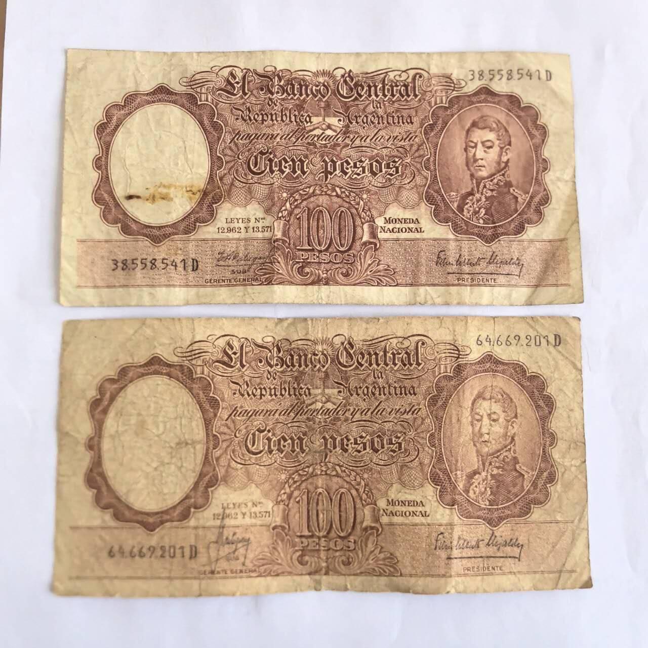 各国外币第107期 无佣金 阿根廷100比索 不同签名