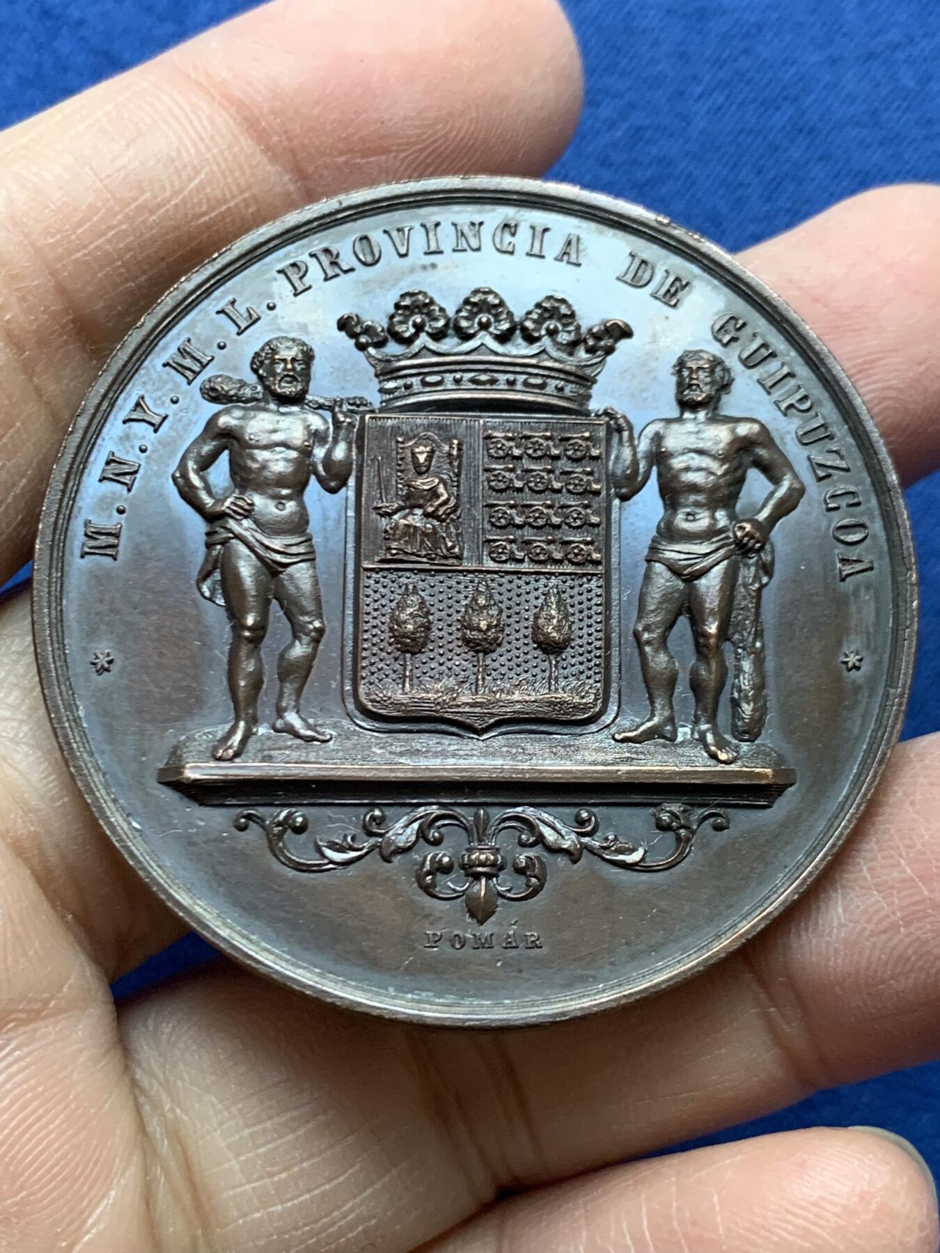 《竞宝斋》第454场 周日，周一 2场连拍 （全场包邮，欢迎送拍） 西班牙吉普斯夸省家畜与农产品展览会铜章 52.5克 47mm 带原盒