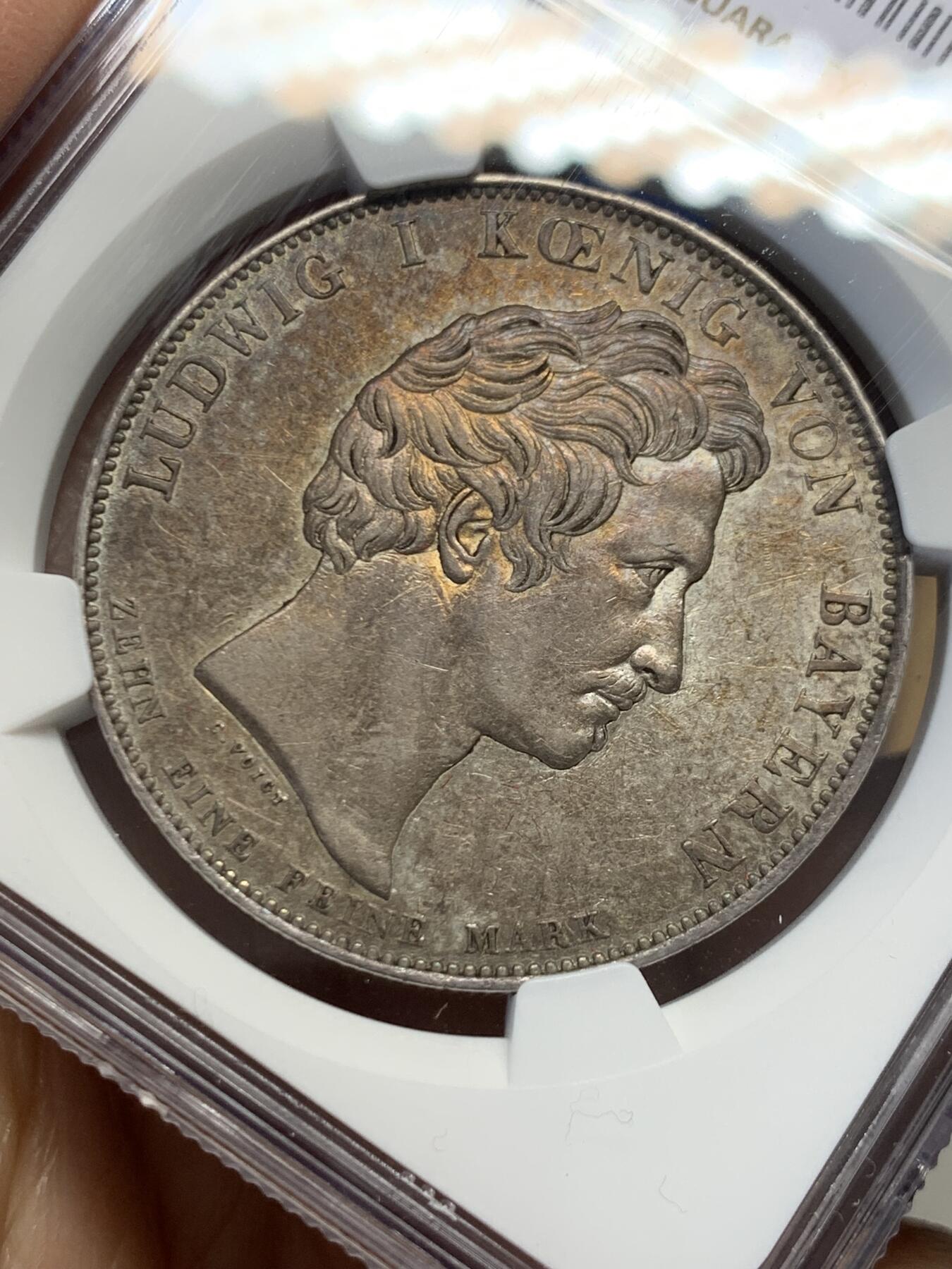 《竞宝斋》第454场 周日，周一 2场连拍 （全场包邮，欢迎送拍） NGC AUD 德国 1828年 巴伐利亚 路德维西1世 皇室家族泰勒 品相不错