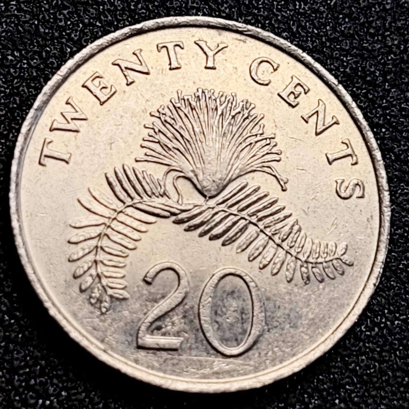 泉币菌-第163场-新年第六场 精品福利场 1985 高币值 新加坡20分 绒球花 高盾徽版 直径21.36mm