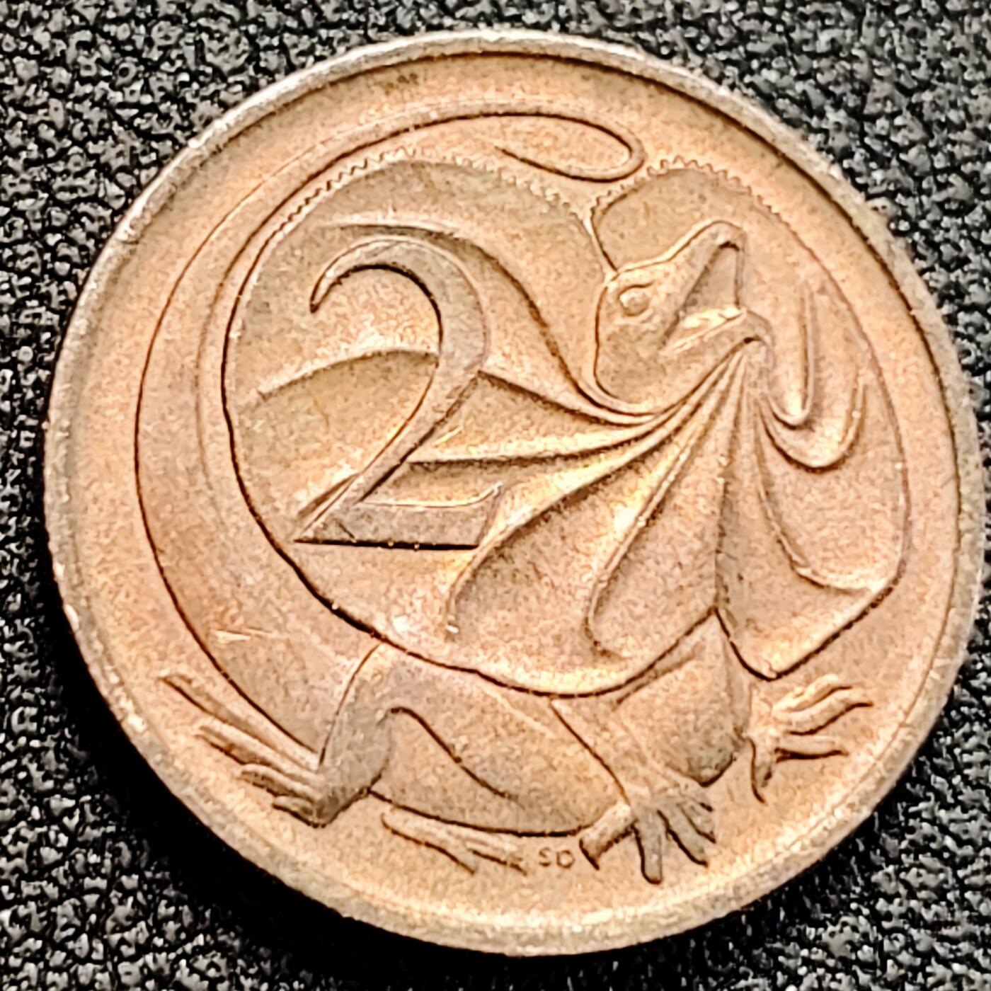 泉币菌-第162场- 新年第五场 精品福利场 1977 澳大利亚2分铜币 伞蜥蜴斗篷蜥 21.5mm 大洋洲