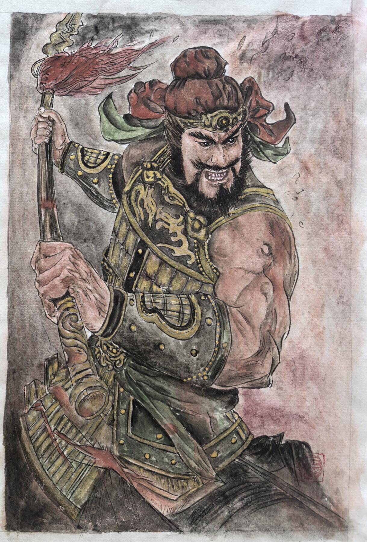 阳大大卡牌拍卖第91期（持续收拍品，周二晚上九点截拍，进群福利早知道） 【手绘画】工艺大师张红作品 三国五虎原画  张飞 A5原稿打榜