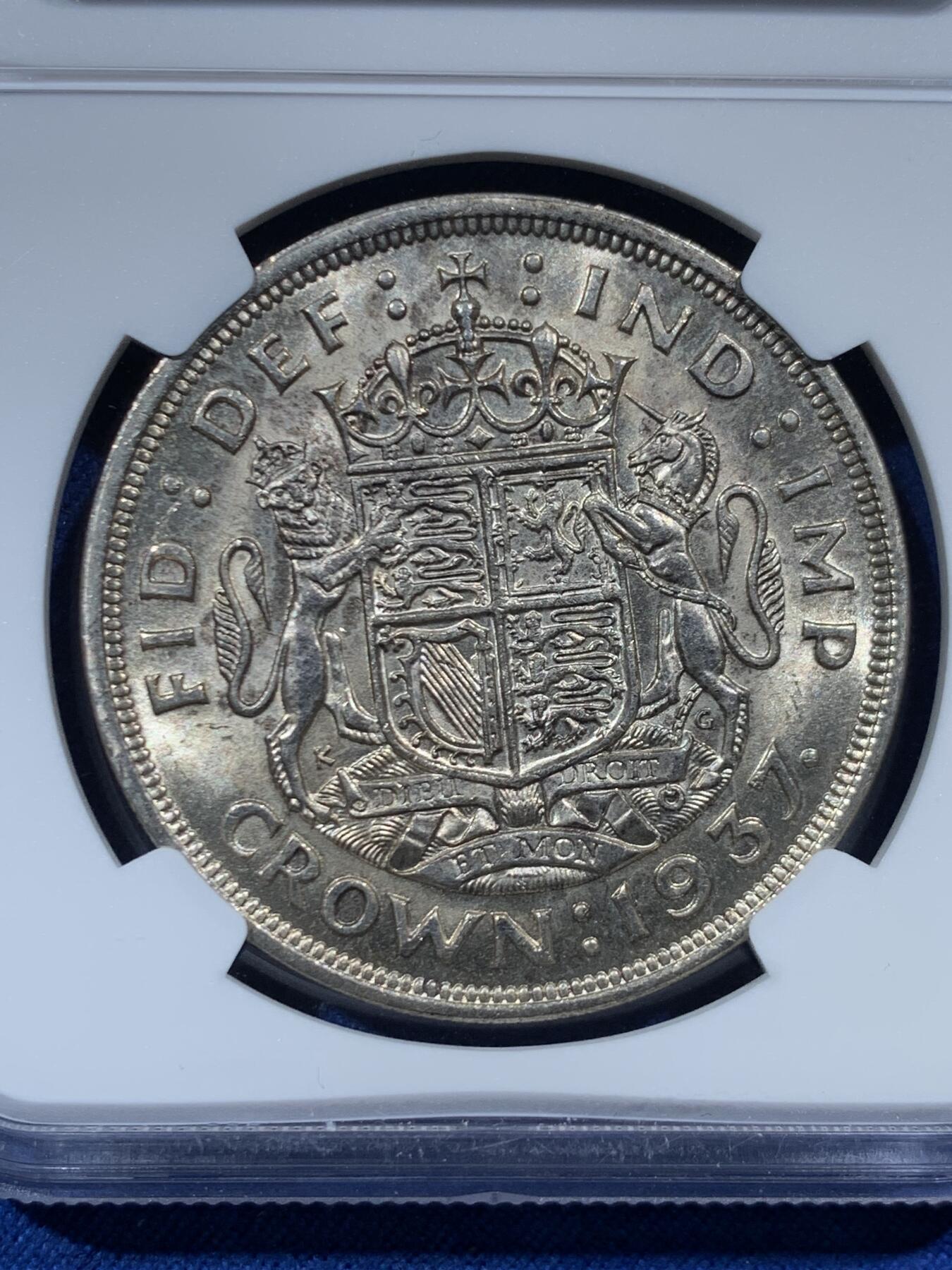 《竞宝斋》第454场 周日，周一 2场连拍 （全场包邮，欢迎送拍） NGC MS62 英国1937年乔治六世登基1克朗银币