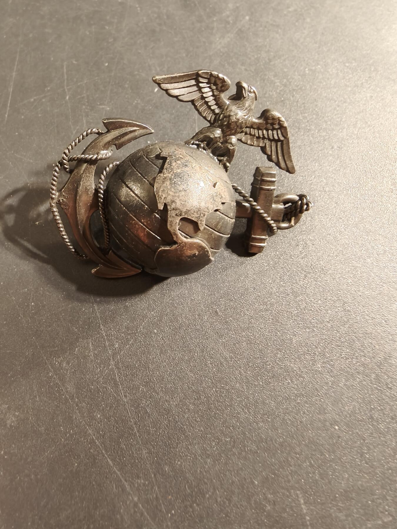 老王徽章第174期 美国海军陆战队大檐帽帽徽    925银    二战时期    17.7g