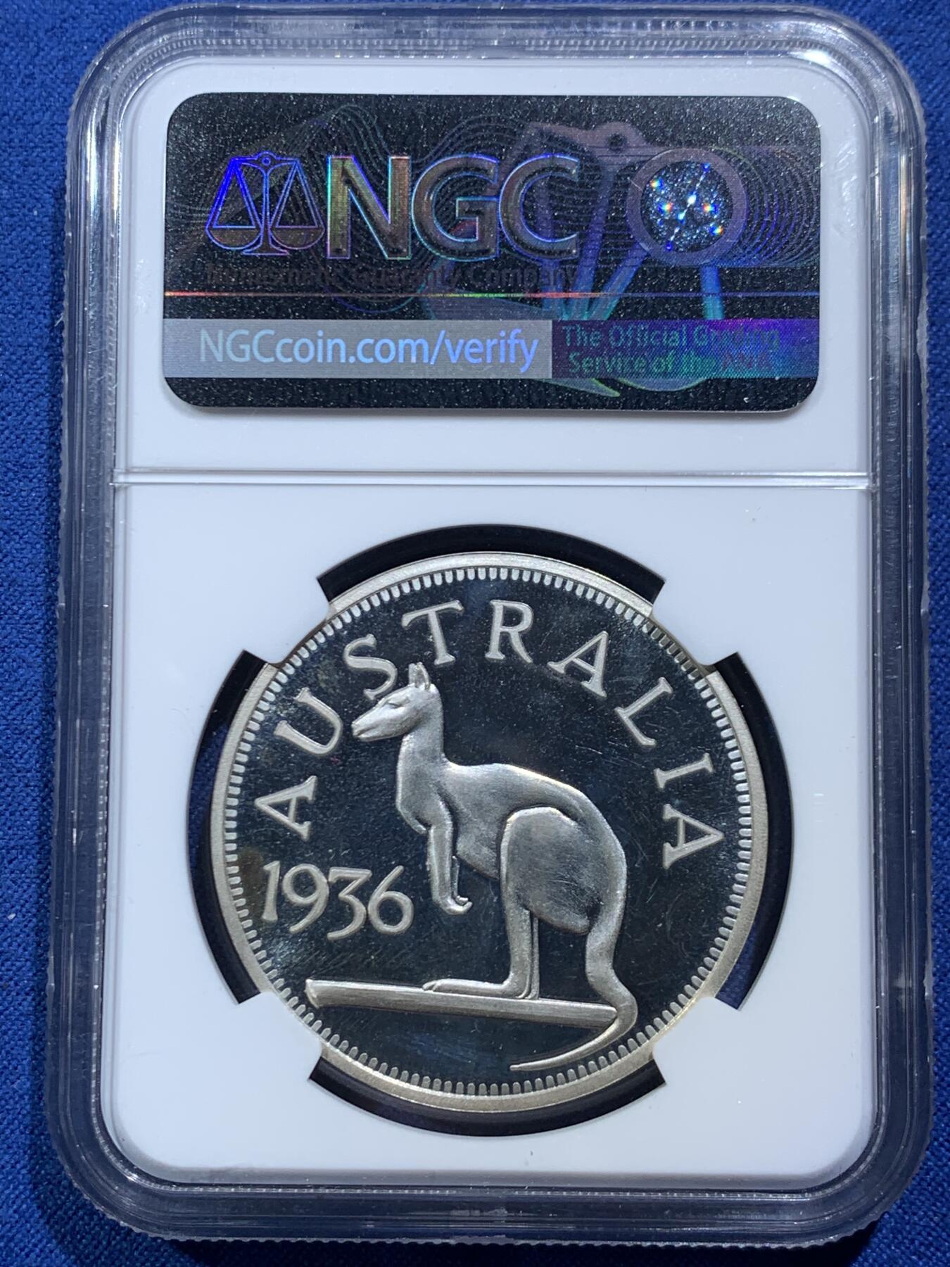 《竞宝斋》第454场 周日，周一 2场连拍 （全场包邮，欢迎送拍） NGC PF68UC 澳大利亚1936年爱德华八世克朗型臆造币，后期铸造，镀银，高分品相