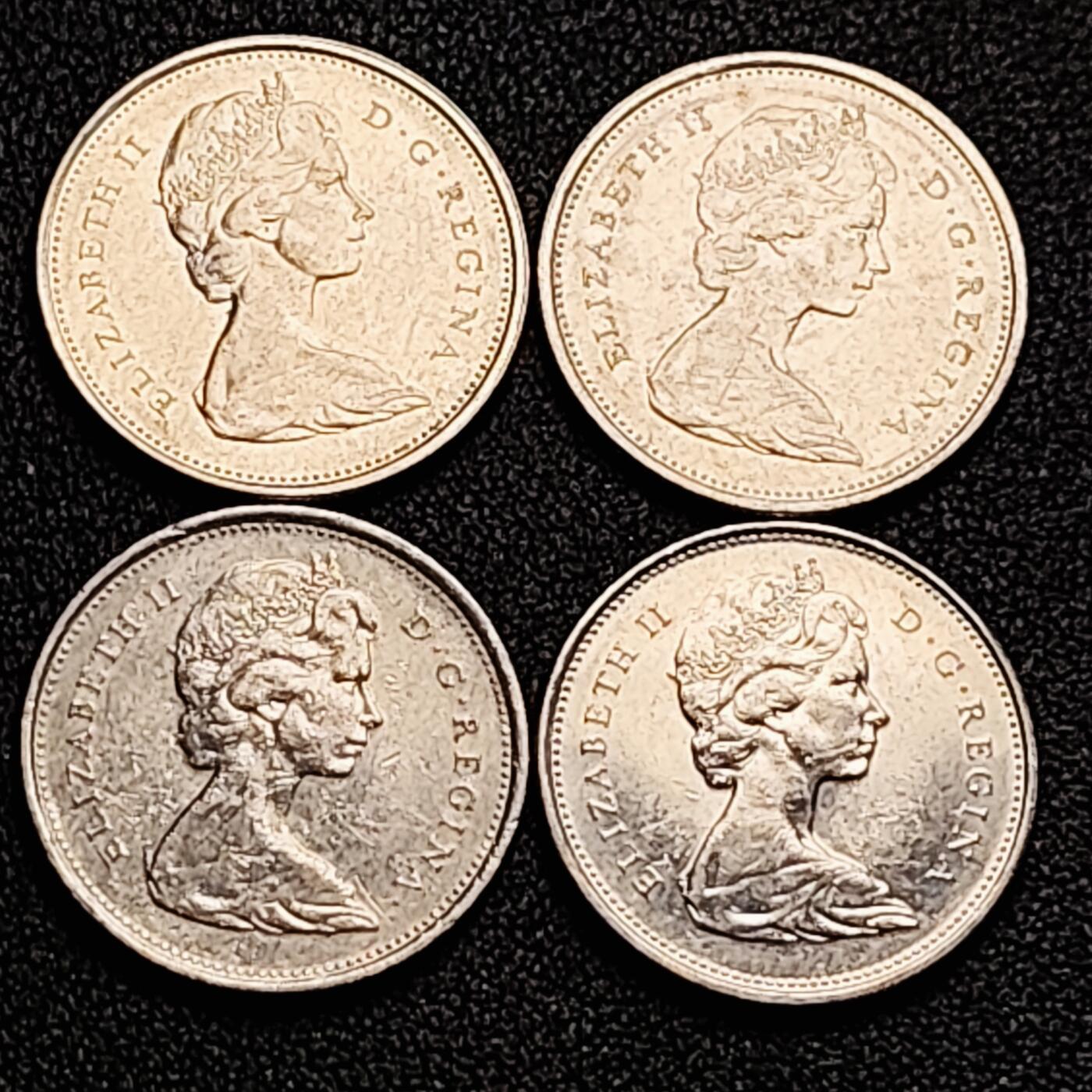 泉币菌-第162场- 新年第五场 精品福利场 高币值 一加元 一组4枚 加拿大驯鹿1/4元 英国伊丽莎白二世女王像 23.9mm