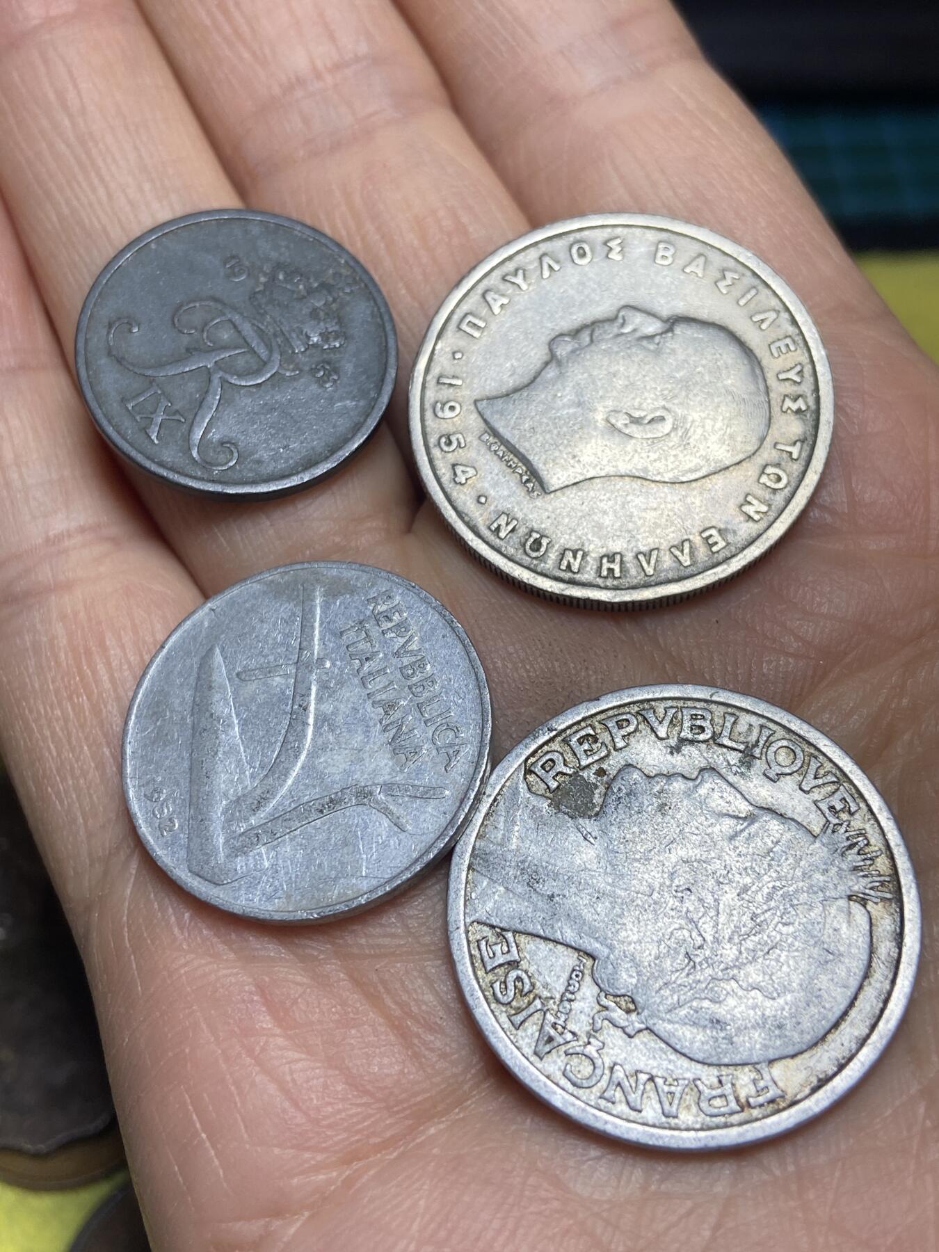 2026年第三场(总第一百七十二场）外国好品散币场(免佣金) 散币4枚：希腊🇬🇷1954年5德拉克马，意大利🇮🇹1952年10分，法国🇫🇷1948年2法郎，丹麦🇩🇰1953年2欧尔