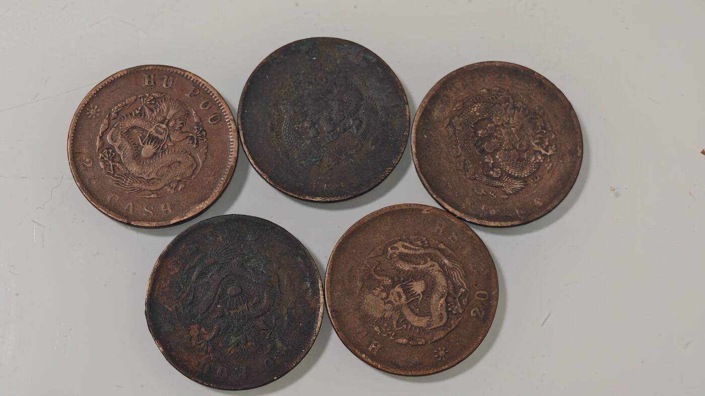 各种杂币 二十文龙铜板五枚