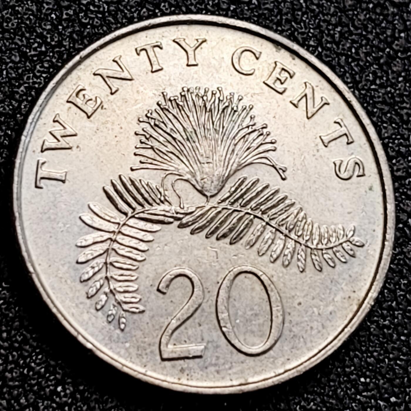 泉币菌-第162场- 新年第五场 精品福利场 1996 高币值 新加坡20分 绒球花 高盾徽版 直径21.36mm