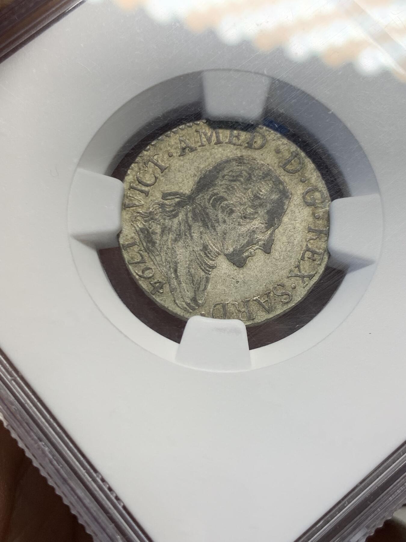 《竞宝斋》第454场 周日，周一 2场连拍 （全场包邮，欢迎送拍） NGC XF45 意大利 撒丁王国 1794年 10索尔 银币 细节不错 少见品种