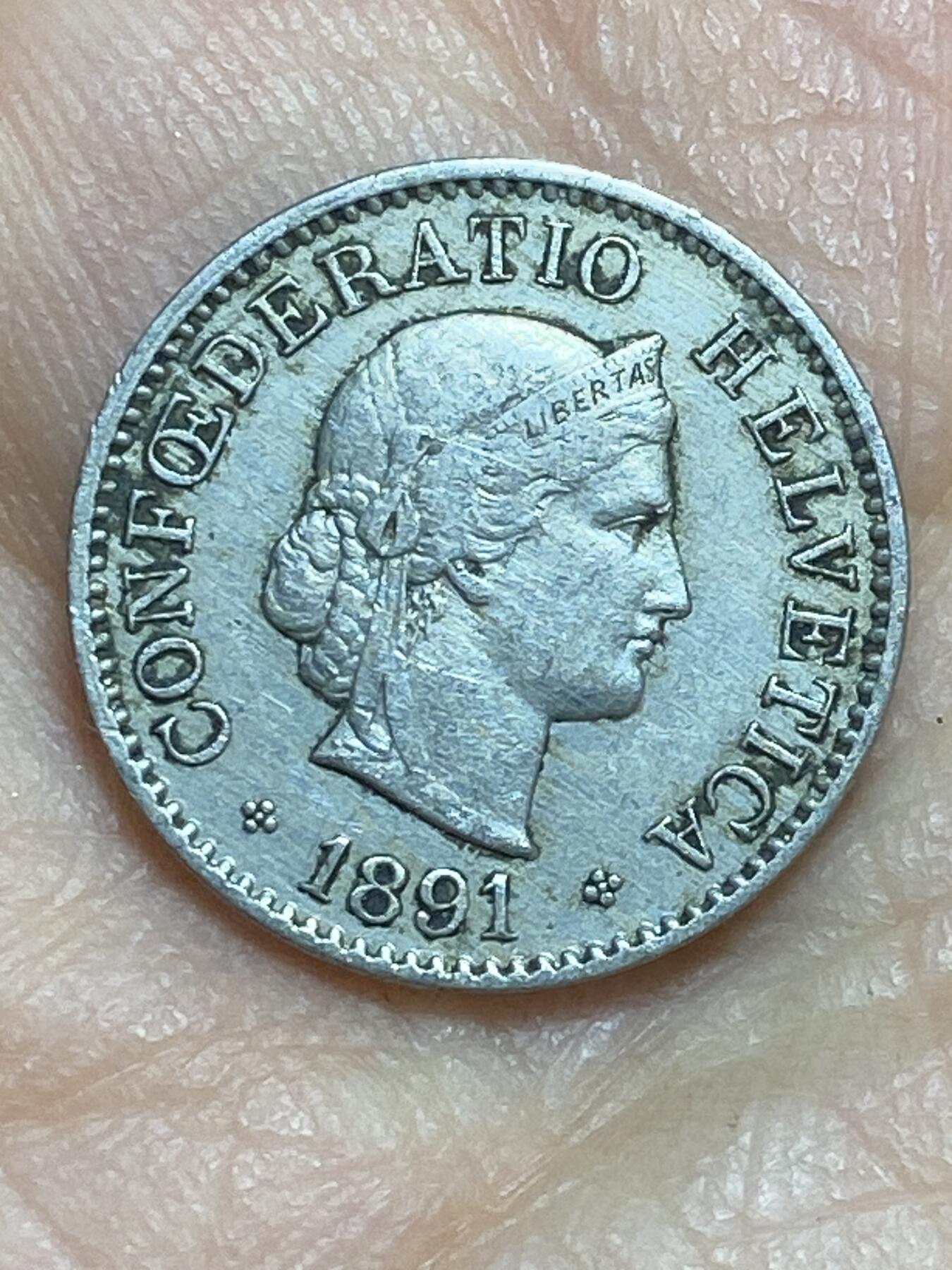 2026年第三场(总第一百七十二场）外国好品散币场(免佣金) 稀少早期年份–瑞士🇨🇭1891年5拉彭(第二版，B标伯尔尼造)