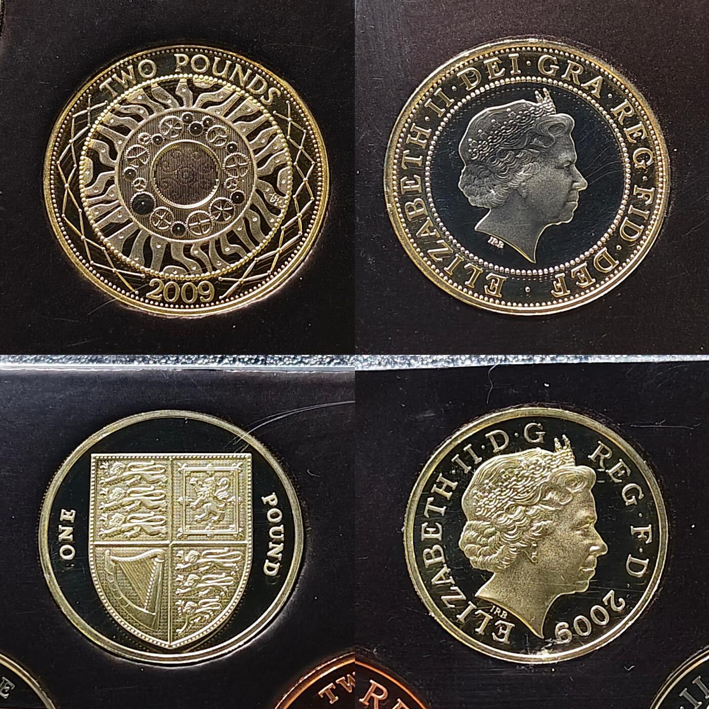 【全场包邮】纯粹捡漏拍493场 【重磅·邱园】英国2009年官方精制套币-5镑亨利八世登基500周年+50便士邱园250周年+2镑彭斯诞生250周年+2镑物种起源150周年+2镑机械时代-盒证全（内衬破损）