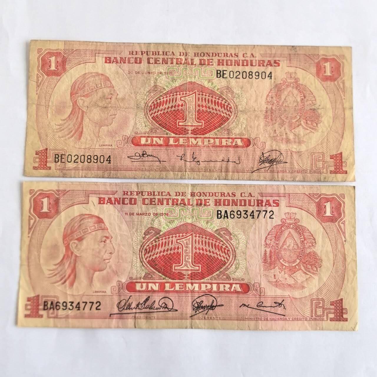 各国外币第107期 无佣金 洪都拉斯1伦皮拉1978年1974年不同签名