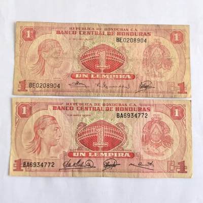 各国外币第107期 无佣金 - 洪都拉斯1伦皮拉1978年1974年不同签名