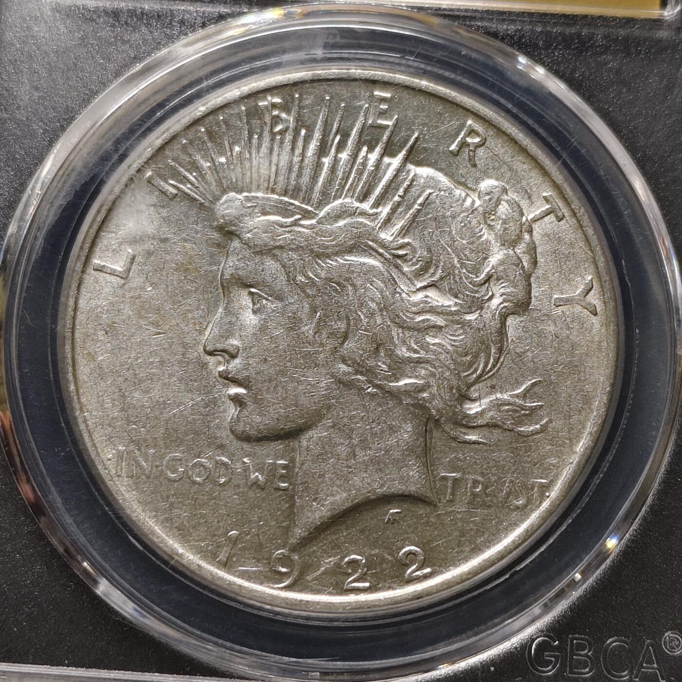 【全场包邮】纯粹捡漏拍493场 美国1922年D厂1元和平银币【38.1毫米26.73克，纯银价约433元（按18元银价折算）】-公博MS63