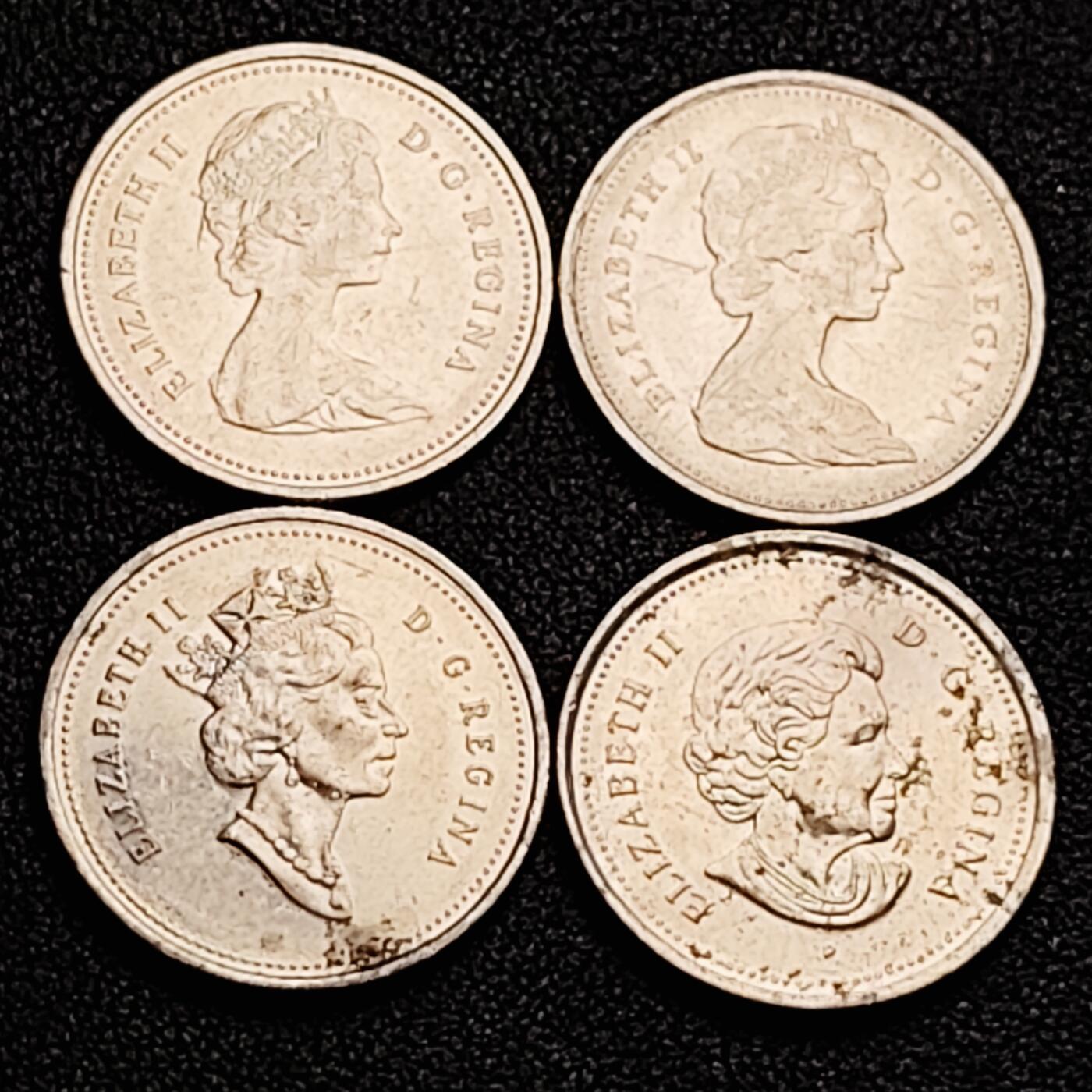 泉币菌-第162场- 新年第五场 精品福利场 高币值 一加元 一组4枚 加拿大驯鹿1/4元 英国伊丽莎白二世女王像 23.9mm