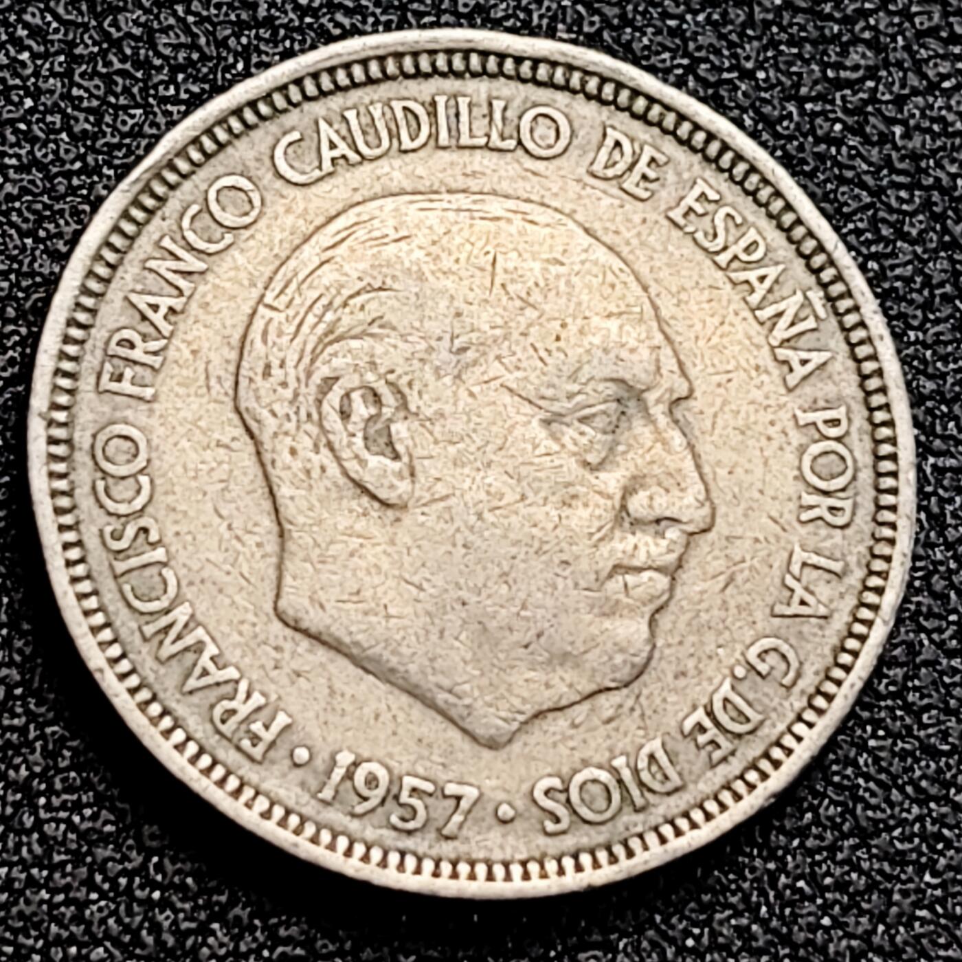 泉币菌-第162场- 新年第五场 精品福利场 西班牙5比塞塔 鹰 独裁者佛朗哥 铜镍币23mm