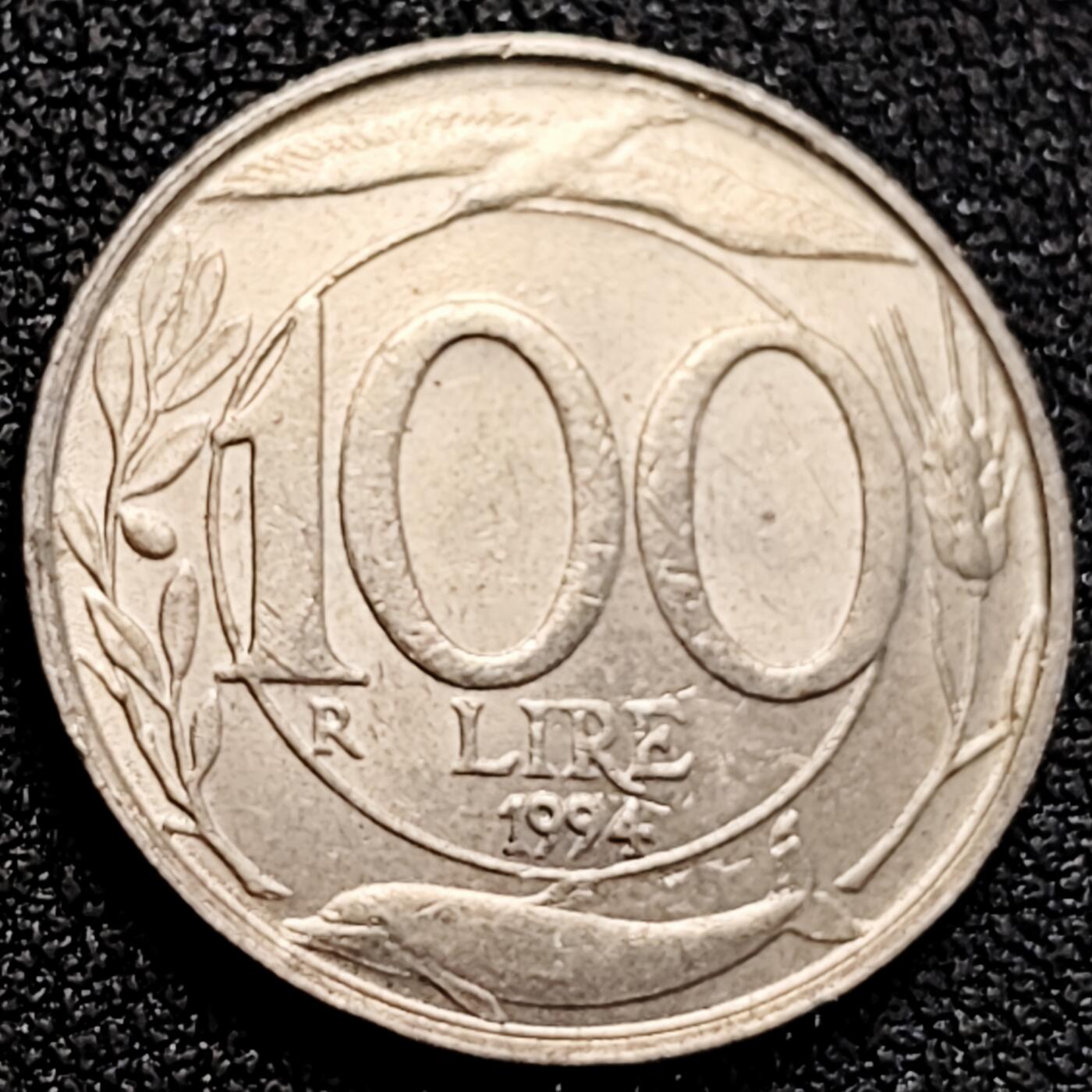 泉币菌-第162场- 新年第五场 精品福利场 意大利100里拉白铜硬币 海豚 飞鸟 小麦 22mm 纪念币铜钱