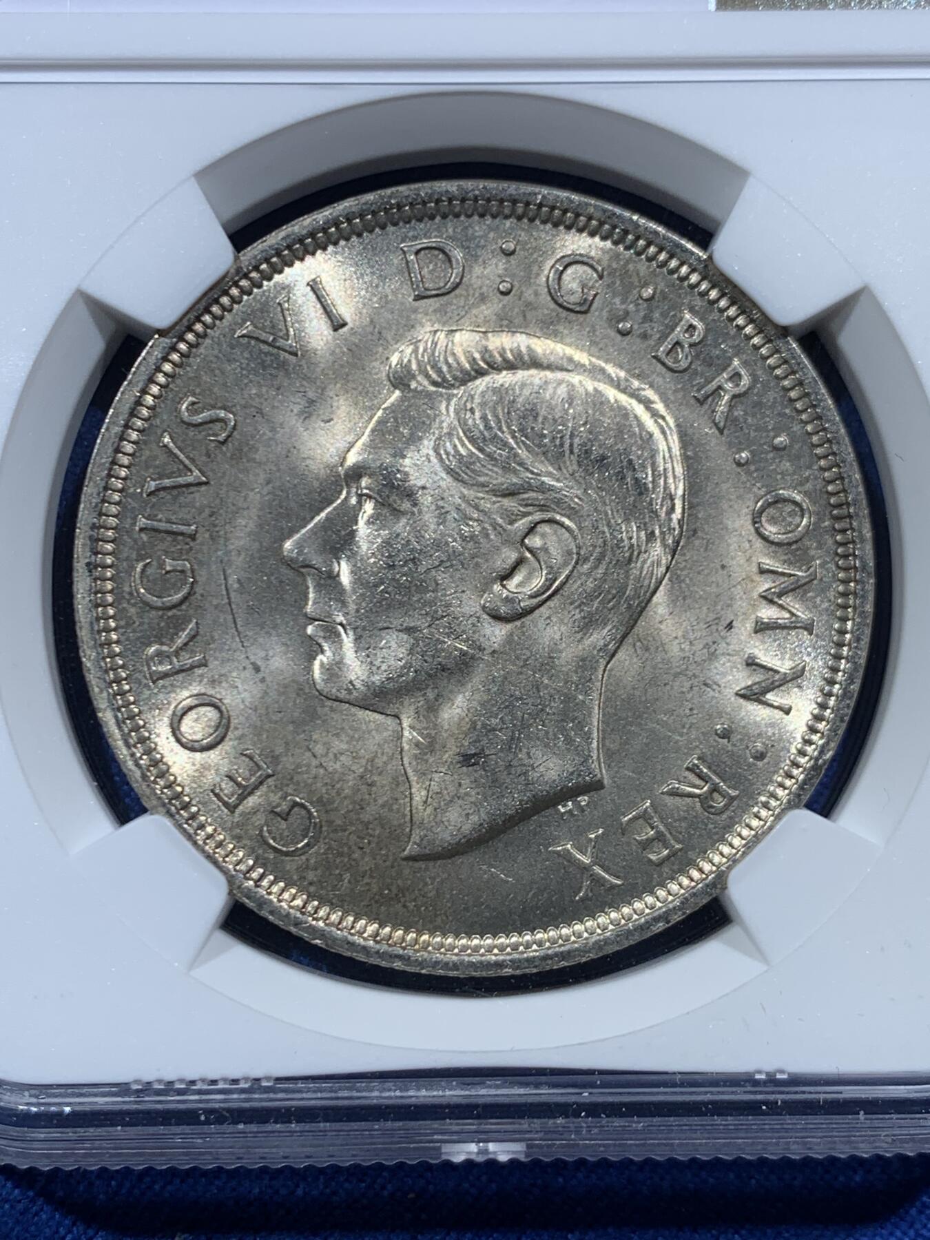 《竞宝斋》第454场 周日，周一 2场连拍 （全场包邮，欢迎送拍） NGC MS62 英国1937年乔治六世登基1克朗银币