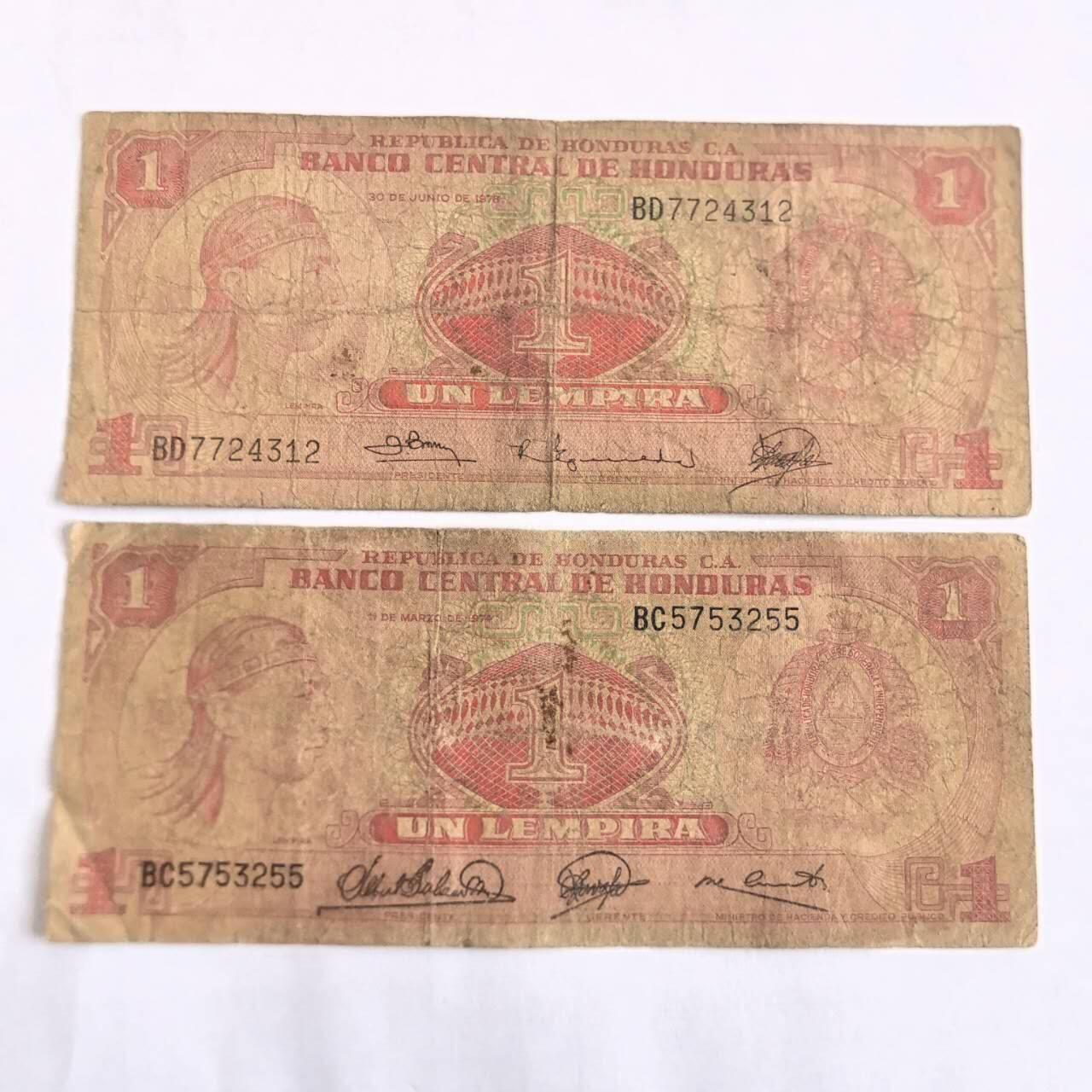 各国外币第107期 无佣金 洪都拉斯1伦皮拉1978年1974年 不同签名