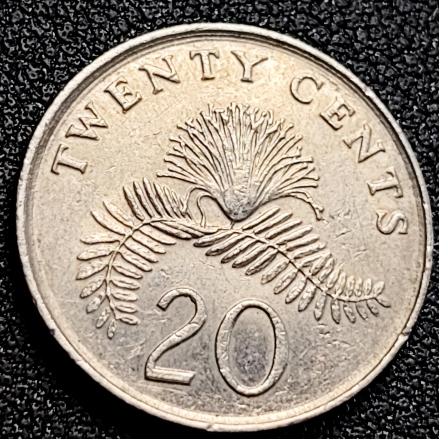 泉币菌-第162场- 新年第五场 精品福利场 1987 高币值 新加坡20分 绒球花 高盾徽版 直径21.36mm