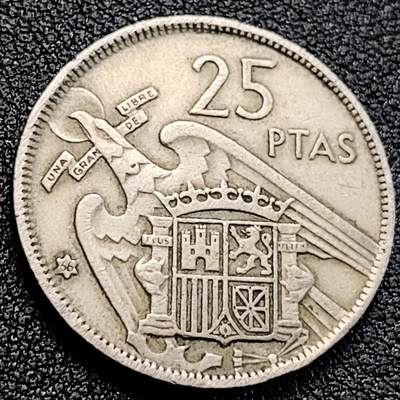 泉币菌-第163场-新年第六场 精品福利场 - 弗朗西斯科佛朗哥 西班牙1957年25比塞塔銅镍币 26.5mm8.5g