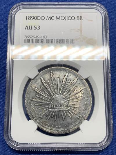 《竞宝斋》第454场 周日，周一 2场连拍 （全场包邮，欢迎送拍） - NGC AU53 墨西哥1890年花边鹰洋8R 包浆好，DO厂较少见