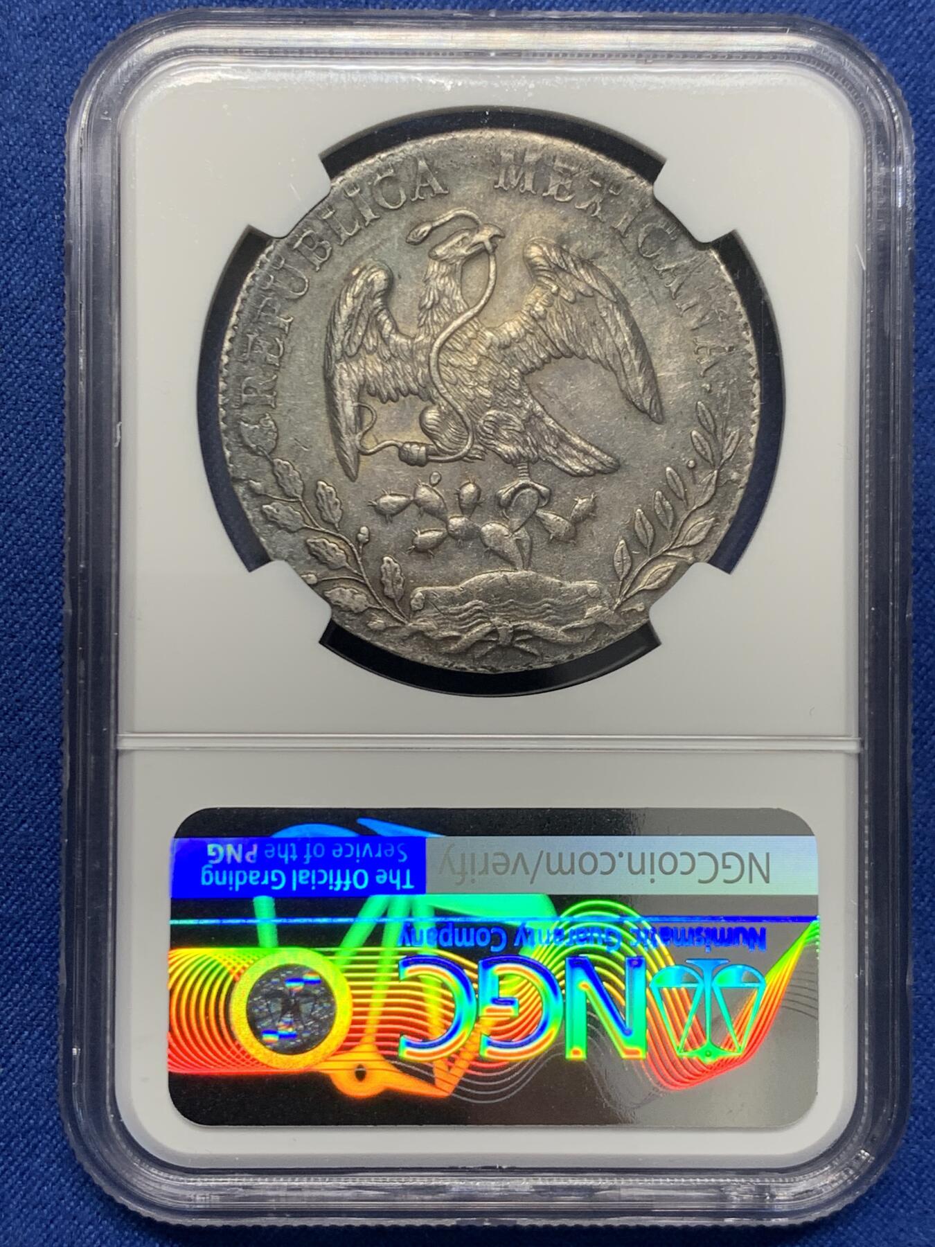 《竞宝斋》第454场 周日，周一 2场连拍 （全场包邮，欢迎送拍） NGC AU53 墨西哥1890年花边鹰洋8R 包浆好，DO厂较少见