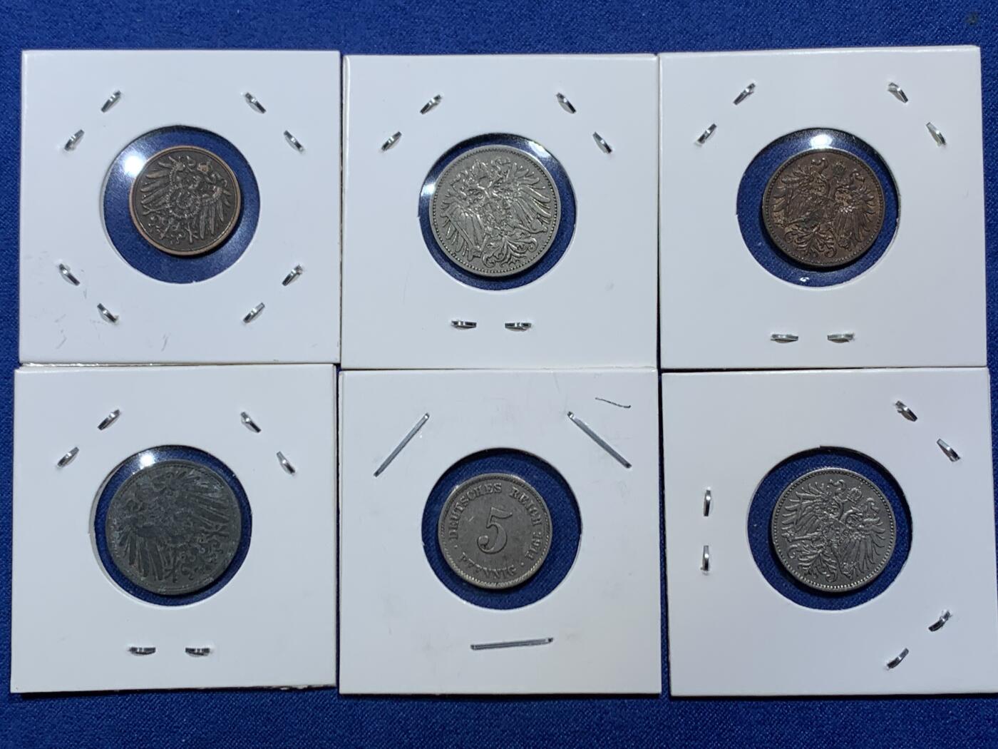 《竞宝斋》第454场 周日，周一 2场连拍 （全场包邮，欢迎送拍） 六枚一组 奥匈帝国赫勒和德二芬尼辅币各3枚