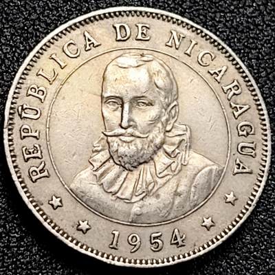 泉币菌-第162场- 新年第五场 精品福利场 - 少见 五座火山 太阳笑脸  尼加拉瓜1954年50分镍币 26mm 航海家弗朗西斯科 