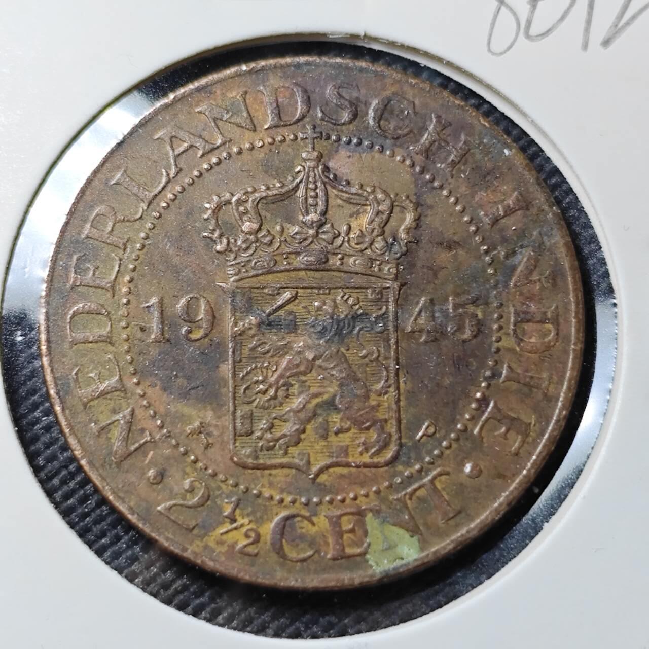 KK钱币收藏小铺  第386期  2月预留时间 周末发货  1945荷属东印度2.5分铜币