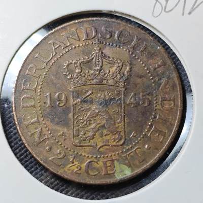 KK钱币收藏小铺  第386期  2月预留时间 周末发货 -  1945荷属东印度2.5分铜币