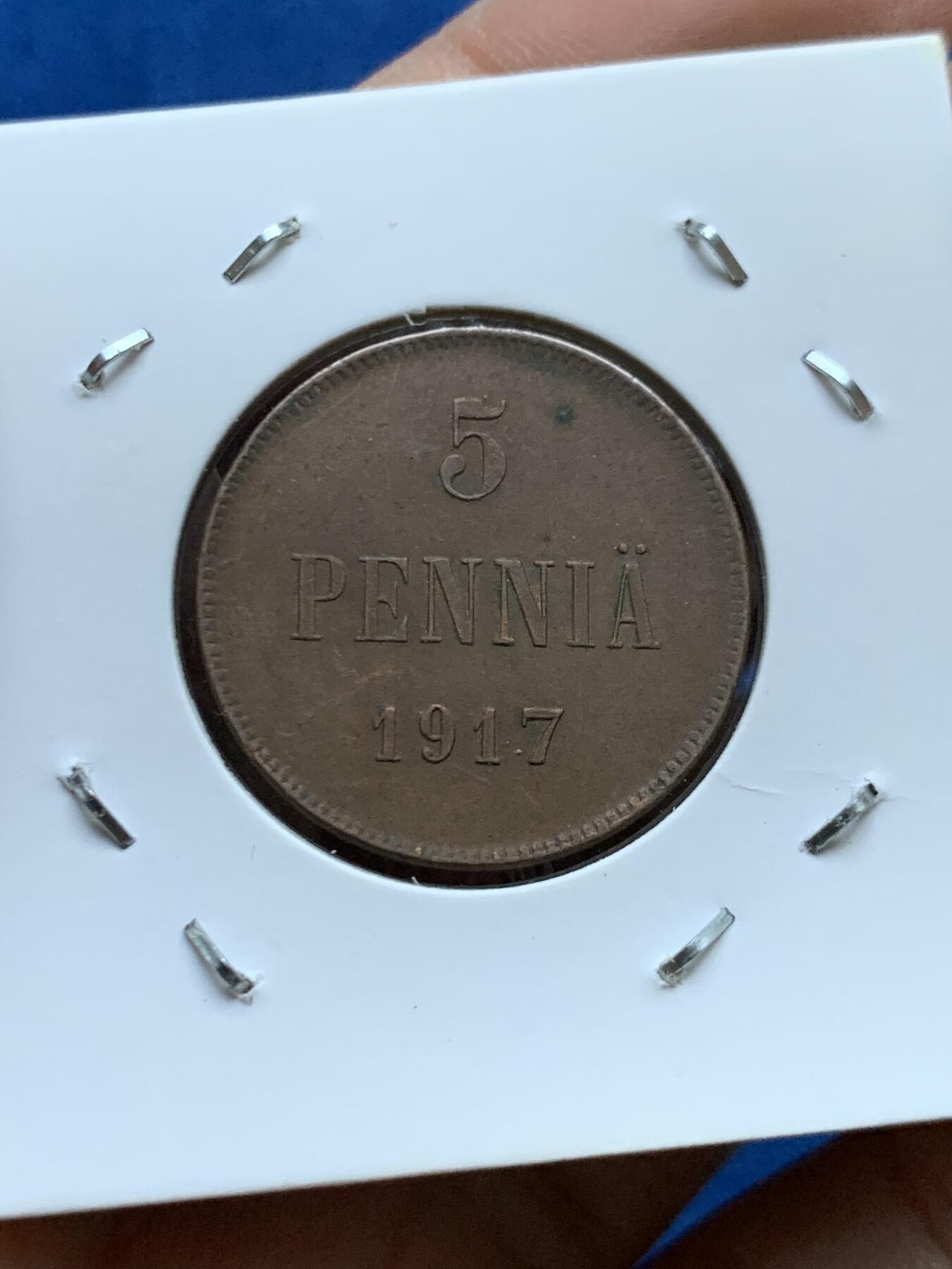 《竞宝斋》第454场 周日，周一 2场连拍 （全场包邮，欢迎送拍） 三枚一组 俄属芬兰1、5、5芬妮铜币