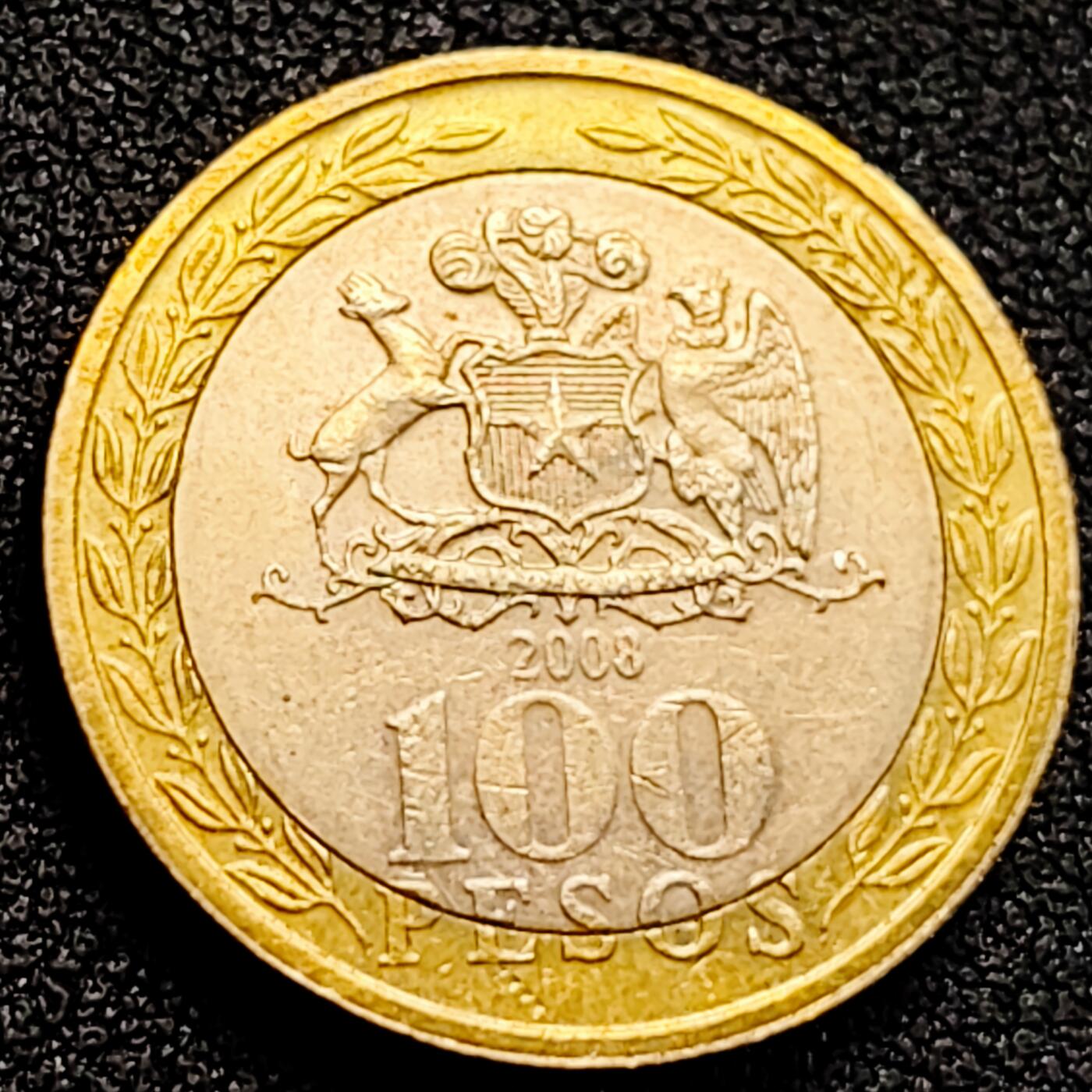 泉币菌-第162场- 新年第五场 精品福利场 智利100比索双金属币 23.5mm 美洲硬币