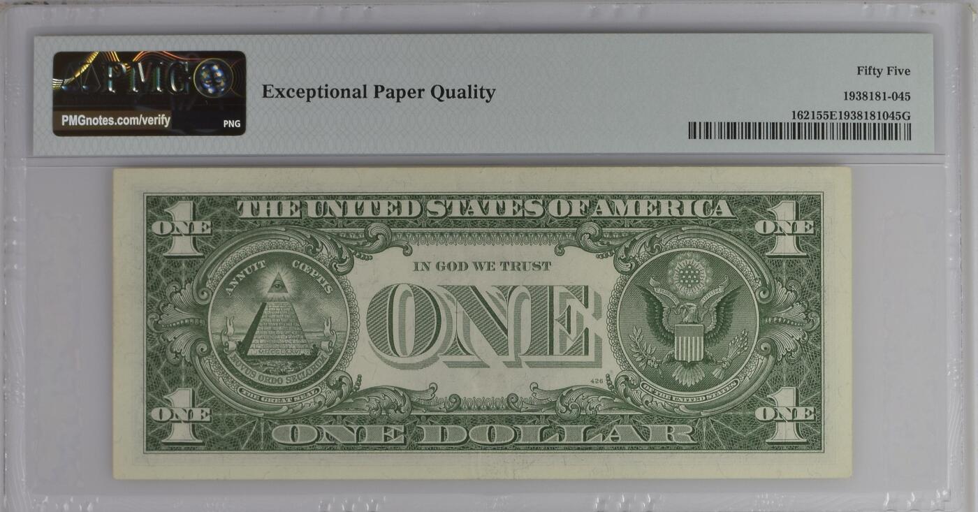 PMG美元 豹子6序列号:T73792666A 1美元蓝库印银圆券Silver Certificate, $1 1957B Small Size