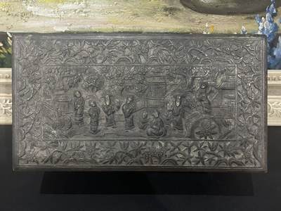 海外回流精品（欧美专场） - 法国回流清代纯银方盒-人物故事题材满工，重747.9克，有款，器型大，物件精美。