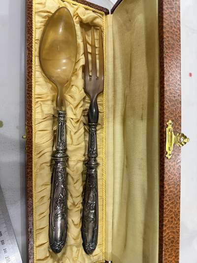 海外回流精品（欧美专场） - 欧洲回流纯银餐具一套，27.3cm，共计147.2g。