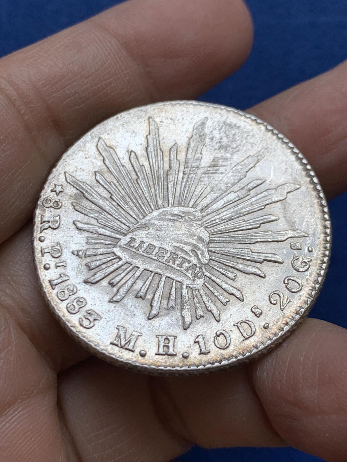 《竞宝斋》第454场 周日，周一 2场连拍 （全场包邮，欢迎送拍） 墨西哥1883 PI MH版 8R鹰洋银币 原光好品